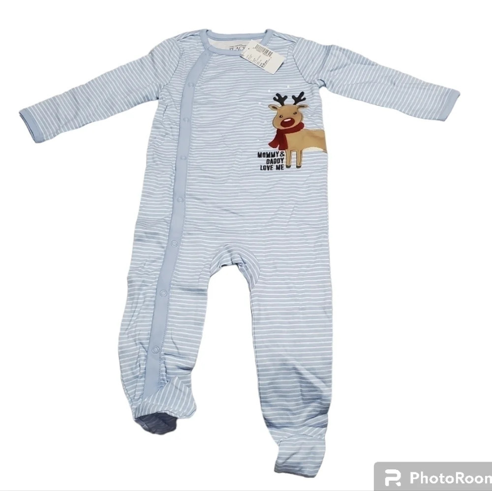 NWT The Children's Place Baby Boy's Footed Christmas Pajamas Bodysuit 6 - 9 M